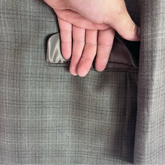 Lauren Ralph Lauren Sports Blazer Mens 44R Silk Wool Blend Plaid Taupe - Picture 5 of 13